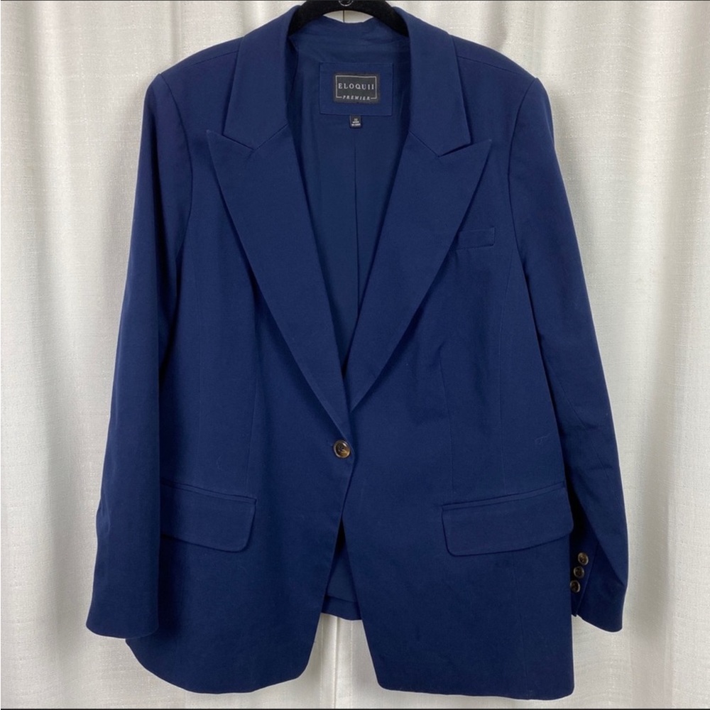 Eloquii Premiere Blue One Button Career Blazer Jacket Size 14 - Picture 3 of 15